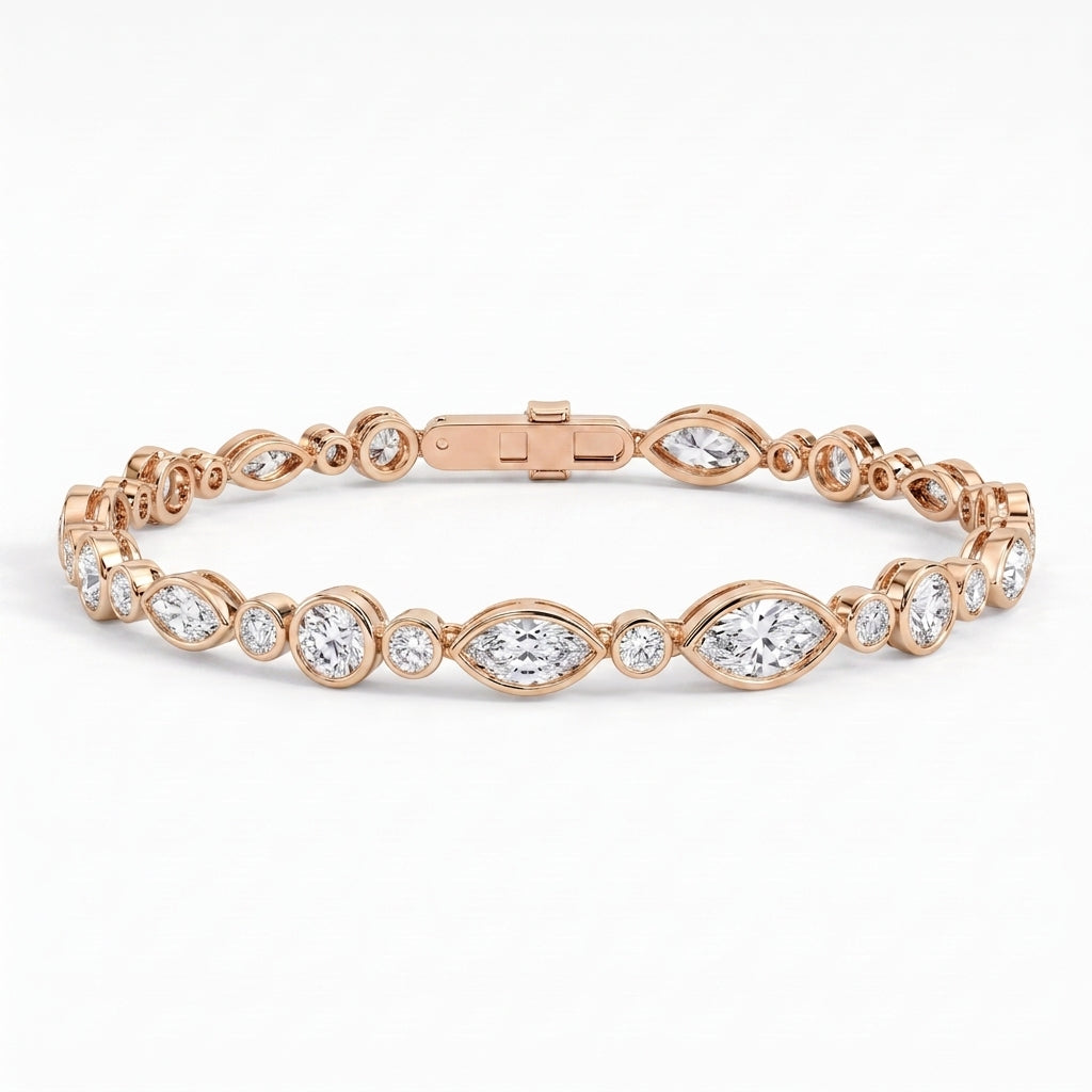 Marquise & Round Diamond Bezel-Set Tennis Bracelet