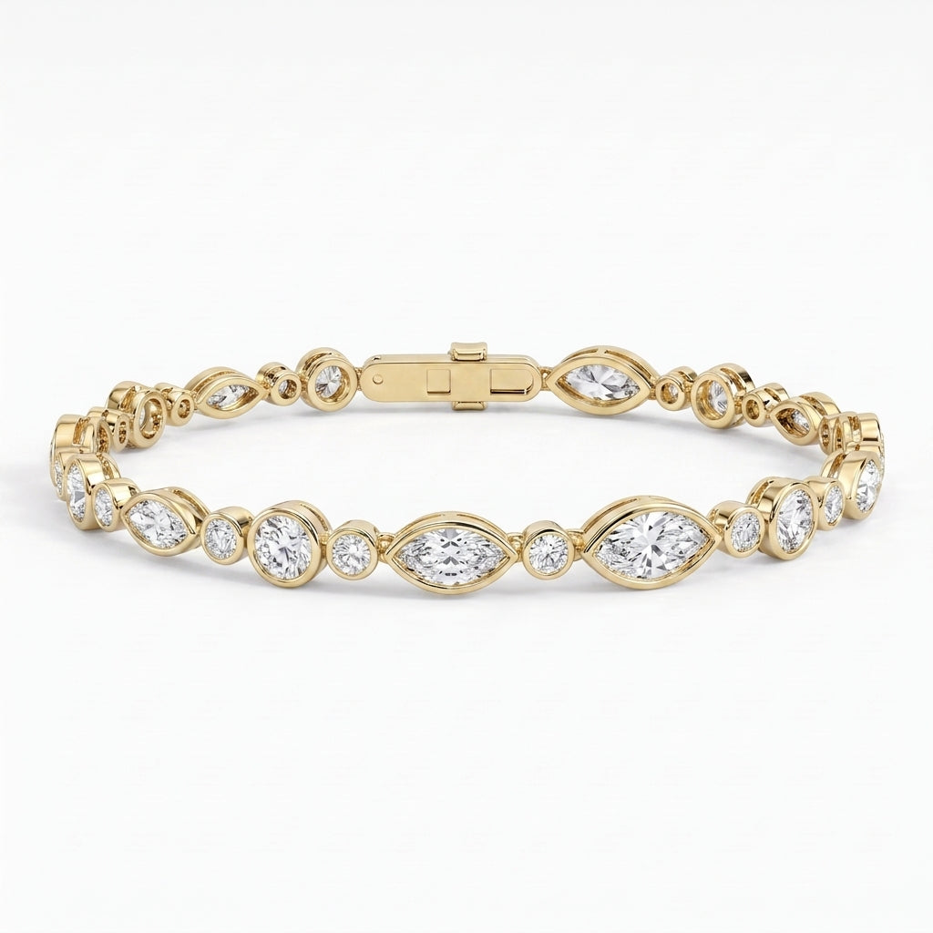 Marquise & Round Diamond Bezel-Set Tennis Bracelet