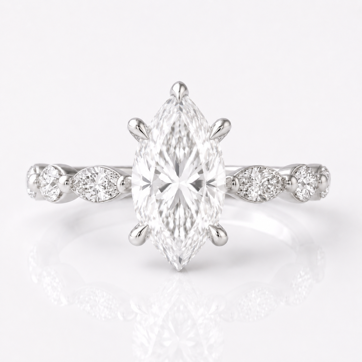 Marquise Diamond Accent Engagement Ring with Four-Prong Setting
