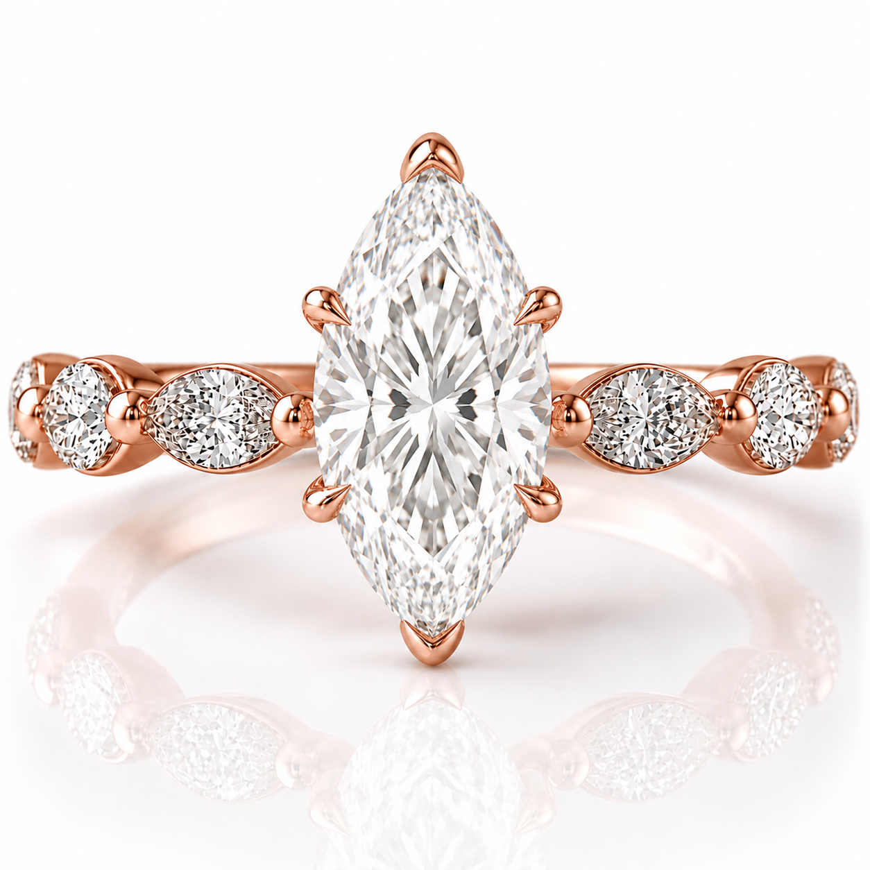 Marquise Diamond Accent Engagement Ring with Four-Prong Setting