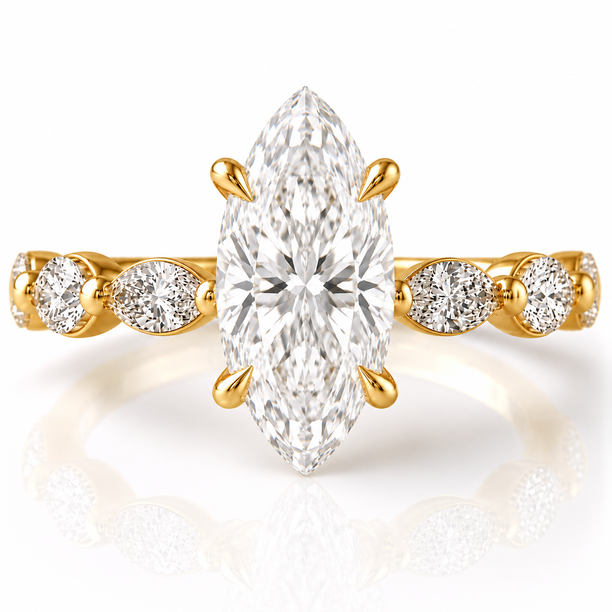 Marquise Diamond Accent Engagement Ring with Four-Prong Setting