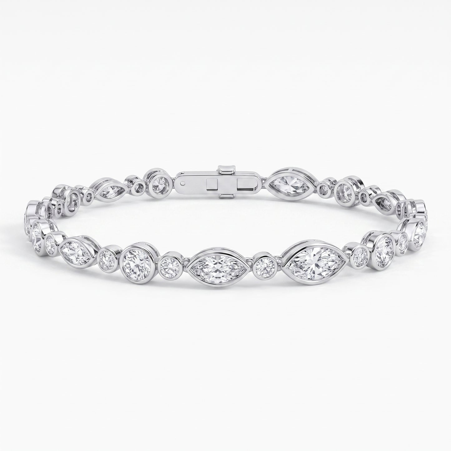 Marquise & Round Diamond Bezel-Set Tennis Bracelet