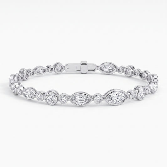 Marquise & Round Diamond Bezel-Set Tennis Bracelet